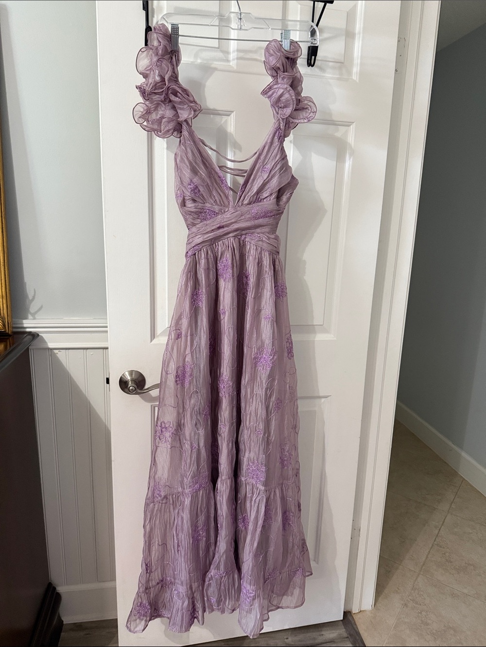 Petal & Pup Dusty Lavender Floral Ruffle-Strap Maxi Dress